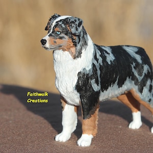 3D printed custom hand painted Australian or Miniature American Shepherd figurine, 5" or 7" long image 5