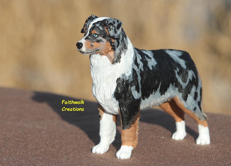 3D printed custom hand painted Australian or Miniature American Shepherd figurine, 5" or 7" long image 5
