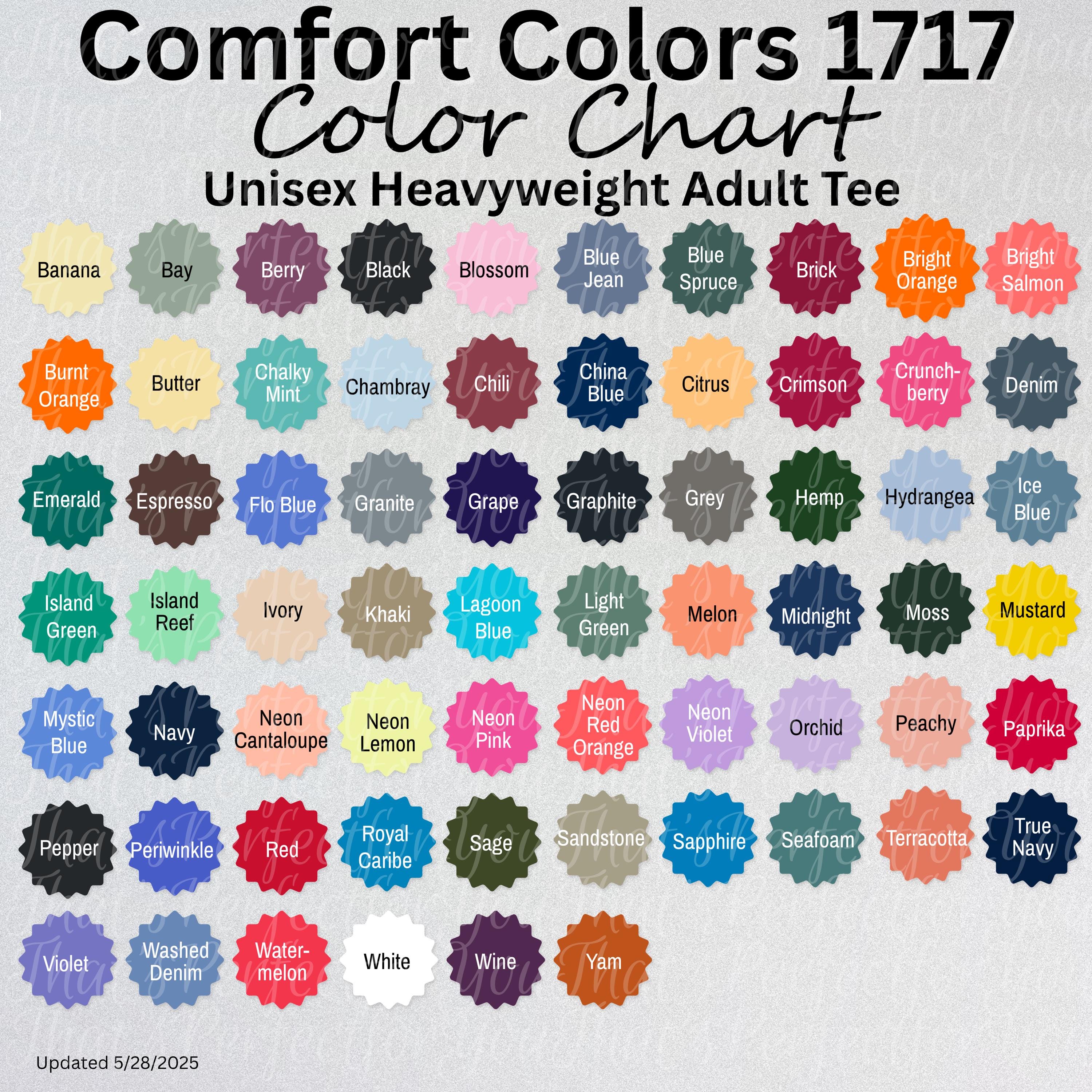 Comfort Colors 1717 Color Chart Digital Download | Garment-dyed T-shirt ...