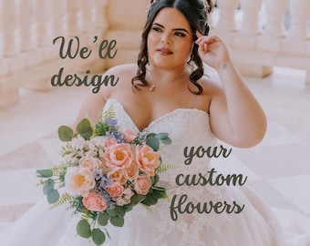 Custom Bridal Bouquet and coordinating wedding flowers, sola wood and silk, made to order, please read full description