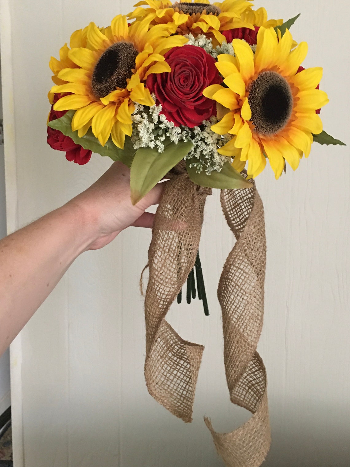 Sunflower and red rose bridal bouquet made to order silk and Etsy