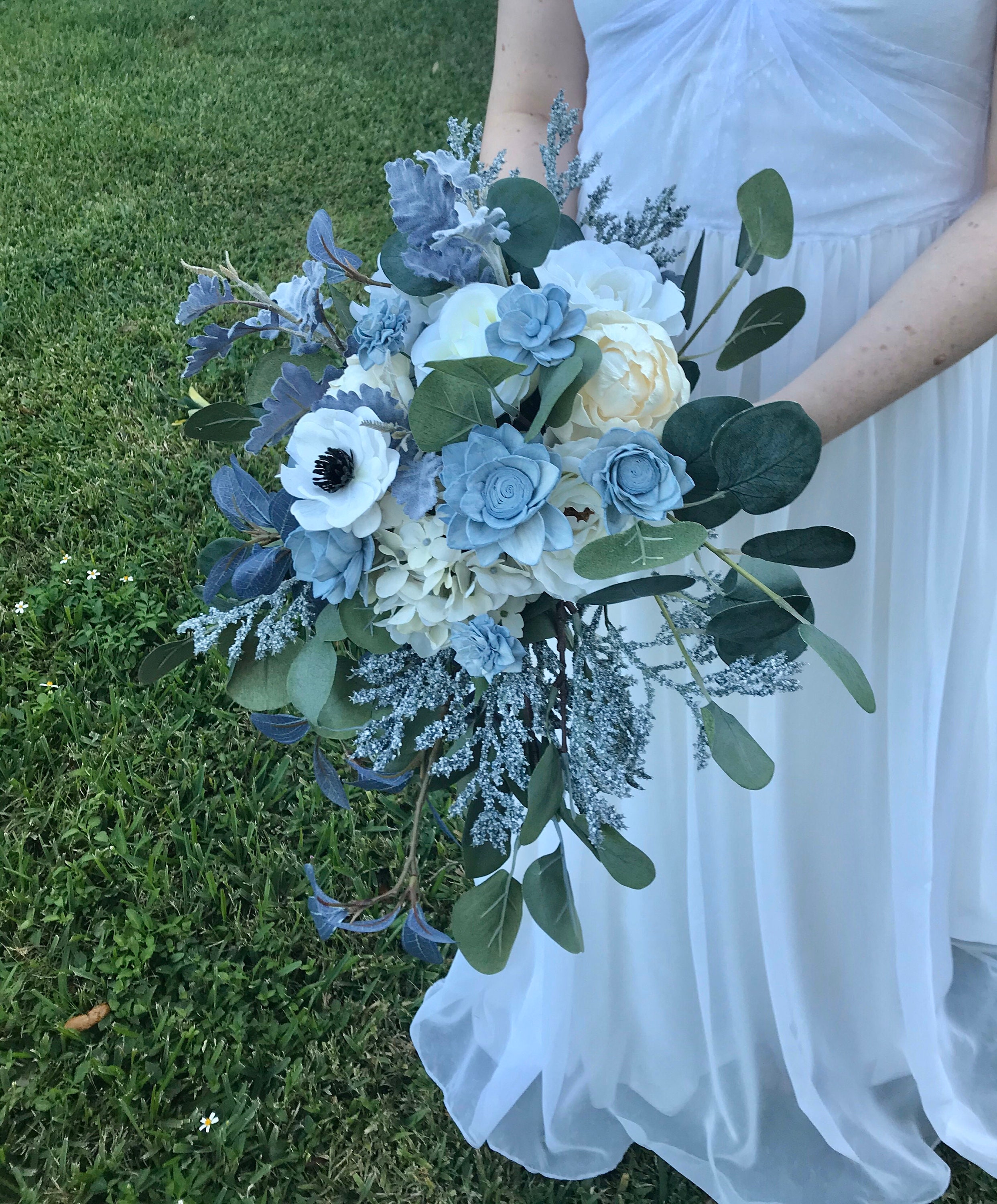 Dusty Blue Bride / Blue Veil / Wedding Dress / Bridal Bouquet / Greenery /  Ivory / Burgundy / Souther…