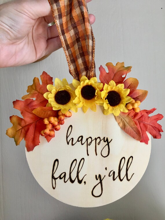 Happy Fall Y'all Wreath With Wood Burning Message Silk - Etsy