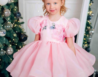 Pink Organza dress,Pink Flower Girl Dress, First Birthday dress, Princess dress, Toddler party dress, Fancy dress girl Photoshoot girl dress