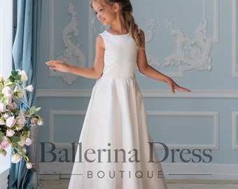 Champagne flower girl dress, Toddler satin dress,Ivory flower girl dress,Girl wedding dress,Baby girl dress,Pearl girl dress,Tutu dress