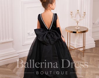 Vestido negro para niña de las flores: tutú de tul con encaje, ideal para cumpleaños de niña, vestido formal para bodas o ocasiones especiales.