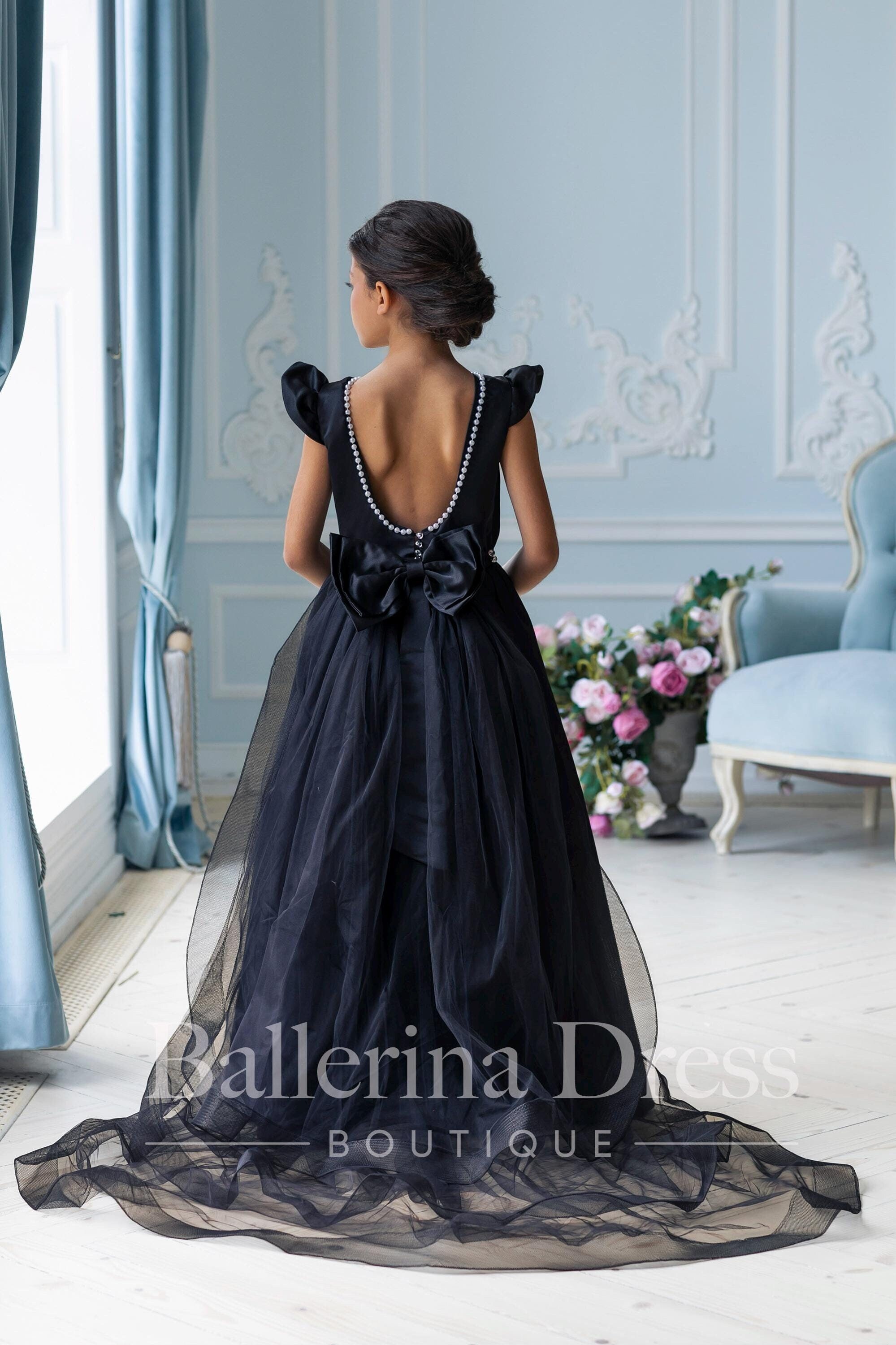 Black Flower Girl Dress With Train Toddler Tulle Princess Ball Gown, Baby Wedding Dress With Bow, Elegant Formal Outfit for Girls - Etsy Black Flower Girl Dress With Train Toddler Tulle Princess Ball Gown, Baby Wedding Dress With Bow, Elegant Formal Outfit for Girls - Etsy