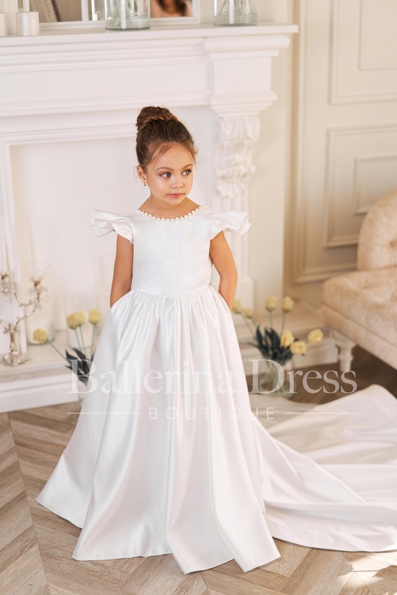 Ivory Ballerina Length Communion Dresses SPANISH WHITE HANDMADE BALLERINA  LENGTH FIRST HOLY COMMUNION DRESS