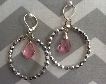 Beaded Hoop Swarovski drop earrings