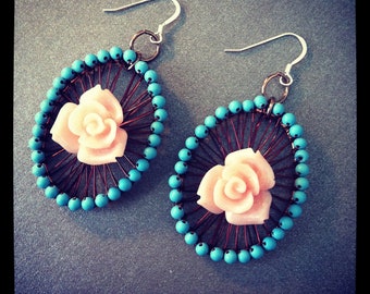 Turquoise Wire Wrapped Hoops