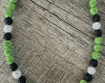 Baseball Bling Necklace-Lime Green, black & silver