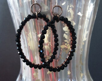 Black & Copper Wire Wrapped Hoops