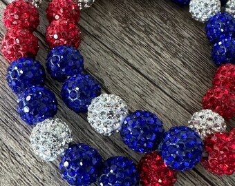 Baseball Bling Necklace-Red white & blue