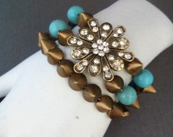 Brass spike flower bracelet