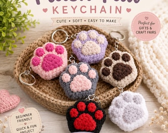 Plush Paw Keychain Crochet Pattern PDF, Cute Paw Print Amigurumi Keychain Pattern, Beginner Crochet Gift, Easy DIY Animal Paw Plush