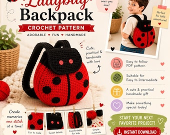 Ladybug Backpack Crochet Pattern PDF, Kids Backpack Pattern, Crochet Ladybug Bag, Amigurumi Backpack Tutorial, Instant Download