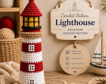 Amigurumi Lighthouse Crochet Pattern PDF, Coastal Decor, Nautical Home (Digital Download)