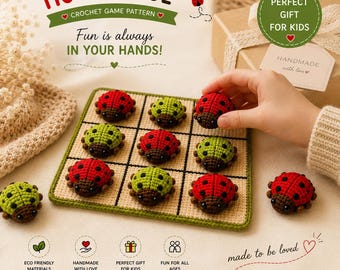 Ladybug Tic Tac Toe Crochet Pattern PDF, Amigurumi Game Pattern Gift, DIY Crochet Toy Tutorial
