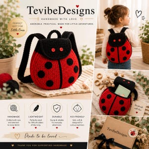 Molde de crochê para mochila joaninha em PDF, molde para mochila infantil, bolsa joaninha de crochê, tutorial de mochila amigurumi, download instantâneo