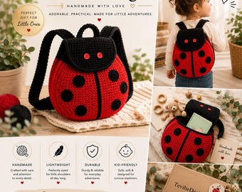 Ladybug Backpack Crochet Pattern PDF, Kids Backpack Pattern, Crochet Ladybug Bag, Amigurumi Backpack Tutorial, Instant Download