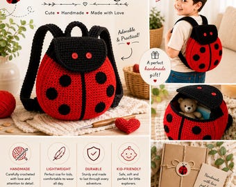 Ladybug Backpack Crochet Pattern PDF, Kids Backpack Pattern, Crochet Ladybug Bag, Amigurumi Backpack Tutorial, Instant Download