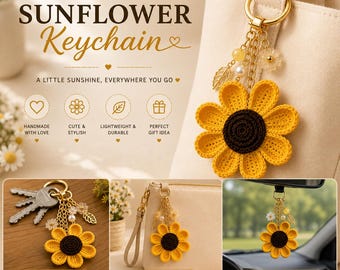 Sunflower Crochet Keychain Pattern PDF, Crochet Flower Keychain Tutorial, DIY Keyring Pattern, Amigurumi PDF, Instant Download