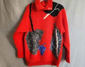 Vintage Intarsia Knit Pullover Sweater