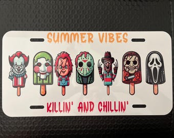 Classic Horror Movie Character Vanity License Plate for Summer - Front Plate - Summer Vibes - Chillin & Killin