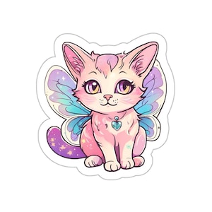 Fantasy Fairy Cat Sticker - Fairy Kitty, Cute Cat, Cat Sticker, Kitty Sticker, Pink Cat, Cat Fairy.