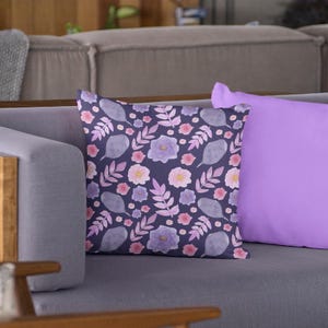 Floral Purple Square Pillow, Housewarming Gift Idea, Home Decor, Couch Accent, Throw Pillow, Spun Polyester Pillow