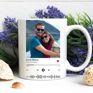 Personalized Music Photo Cup, Custom Song Ceramic Mug, Romantic Coffee Mug, Couples Gifts, Christmas, Valentines, Anniversary