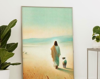 Good Shepherd Canvas Print: Jesus and Lost Sheep Parable, Christian Home Decor