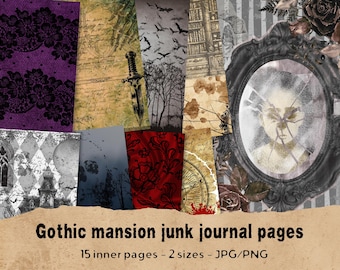Victorian Gothic Junk Journal Printable Kit: Vintage Haunted Mansion Witchy Halloween Scrapbook Pages, Dark & Spooky Papers