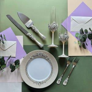 Bohemian Toasting Flutes and Cake Server Set for Wedding Celebrations, wedding champagne glasses