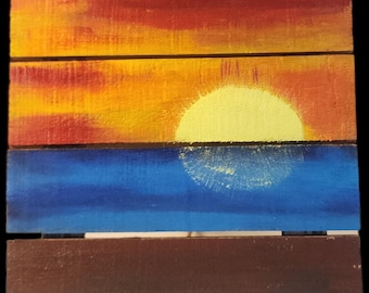 アクリル製夕焼けの海の絵画 | オリジナル手描き 4
