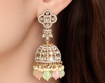 Kundan Jhumka Earrings: American Diamond Indian Wedding Jewelry