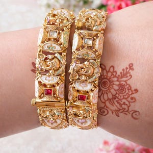 Ganesh Bangles: Handcrafted Rajwadi Ruby & White Stone Kada