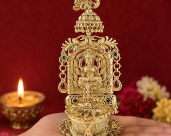 Ornate Sindoor Dani with Lakshmi Design, Gold Tone Bridal Sindoor Box, Pooja Mandir Decor