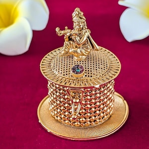 Beautiful Designer Indian Temple Rajwadi Polish Sindoor Kumkum Box Adorned with Krishna / Wedding Gift / Pooja Accessory / Sindoor Dabbi