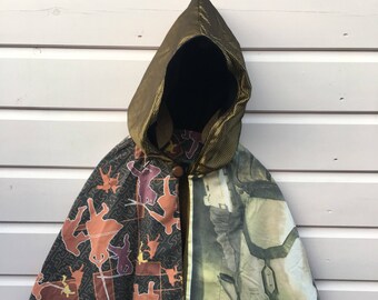 Star Wars Boba Fett Bounty Hunter Skywalker Cape in recycled fabric print fully upcycled textiles play boys girls Unisex Age 7 8 9 10 11 yrs