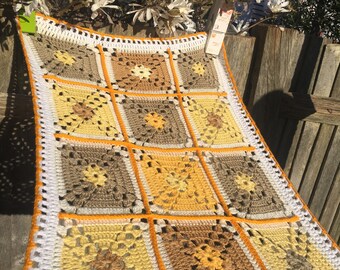 Patchwork Crochet Blanket traditional heirloom gift hand made crocheted Pram Cot Bed Crib New Home furnishing reuse recycle gift 23&quot; x 33&quot;