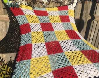 Vintage 1970's Rainbow Crochet Blanket hand made crocheted Baby Pram Cot Bed Pets Cat Dog New Home furnishing reuse recycle gift 40" x 54"