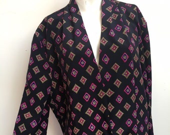 Vintage 1980's bold statement print lightweight blouson jacket made by Alexon formal wear navy blue cerise pink blouse Size UK Size 16 US 12