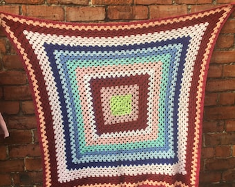 Rainbow Crochet Blanket hand crocheted by Grandmas in Newcastle UK Baby Glamping Camper Van Pets Cat Dog New Home furnishing knit 52&quot; Square