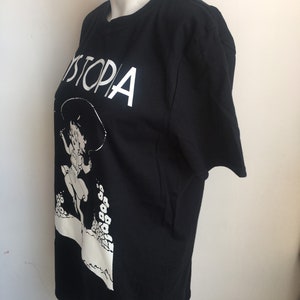 Alt-girl Dystopia Hand Printed gift T-Shirt with Skipping retro Alternative Gothic Girl Goth Bats in black & white Size Small Medium Large image 5