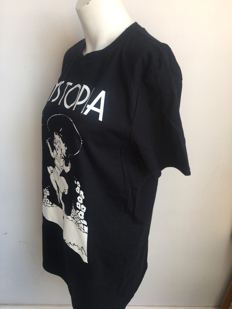 Alt-girl Dystopia Hand Printed gift T-Shirt with Skipping retro Alternative Gothic Girl Goth Bats in black & white Size Small Medium Large image 5