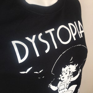 Alt-girl Dystopia Hand Printed gift T-Shirt with Skipping retro Alternative Gothic Girl Goth Bats in black & white Size Small Medium Large image 7