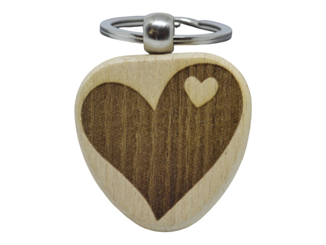 Personalized Name or Text Laser Engraved on Wooden Heart Key Chain ...