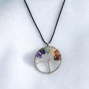 Natural Crystal & Semi-Precious Tumbled Stone Tree of Life Pendant Necklace