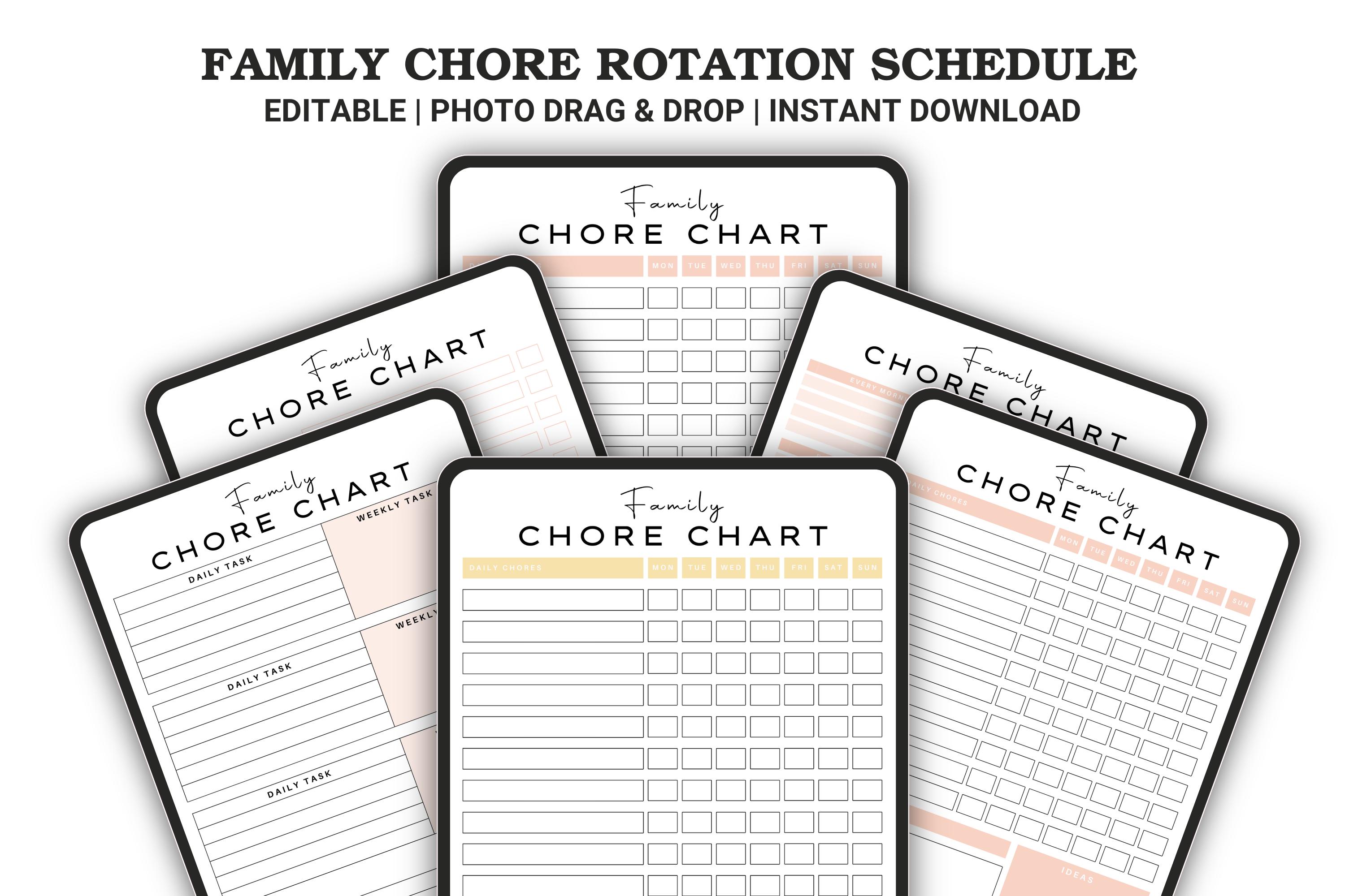 Family Chore Rotation Schedule, Weekly Chore Chart, House Chore Planner ...